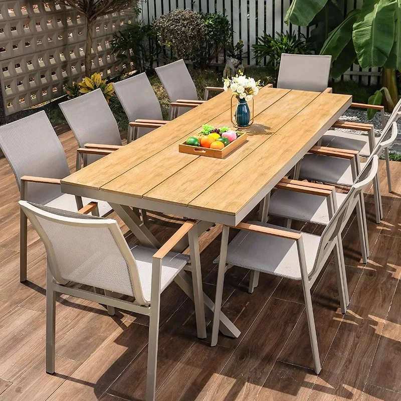 

Nordic outdoor table and chair courtyard garden villa creative plastic wood table and chair terrace leisure table and chair comb