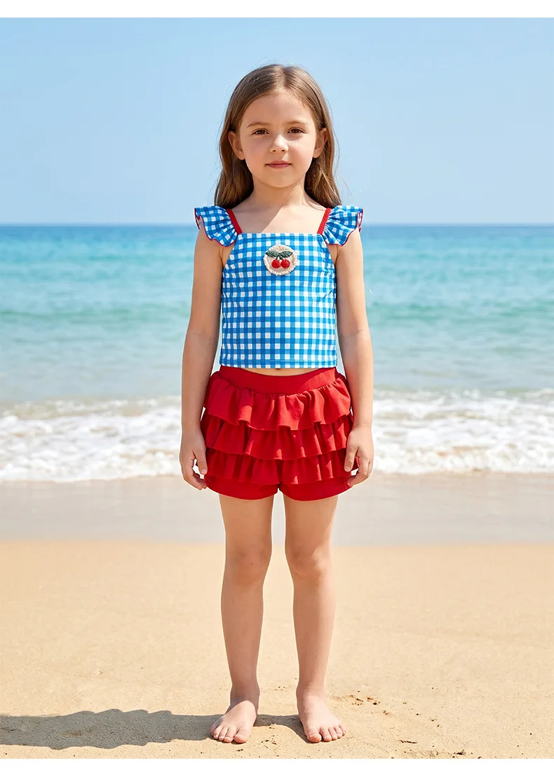 RED CHERY Swimwear Sets Long Sleeve Sunproof Beach Vacation Bikini Children Swimwear Sf6cff822370c44a9bf21ce1452ec72938