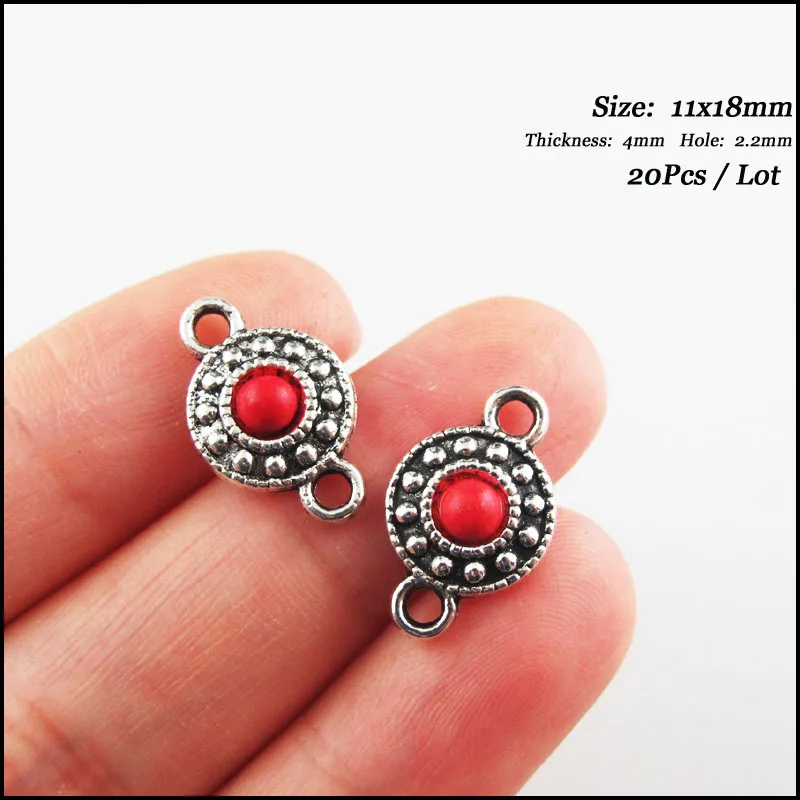 Mode Nieuwe Rode Turquoise Stone Connectors Bedels Bloem Ovale Ronde Tibetaans Verzilverd Hangers Retro
