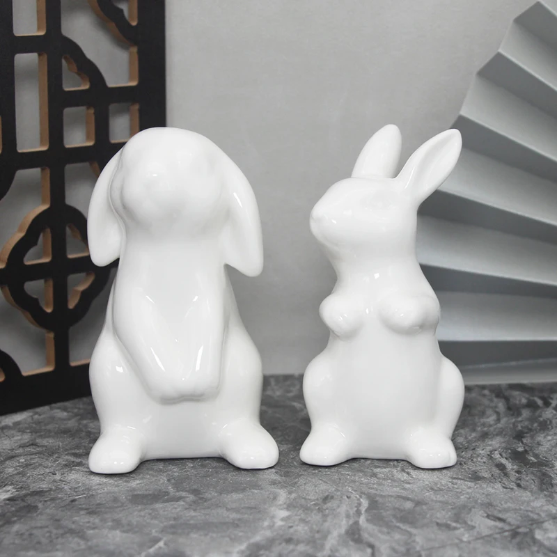 Simpatiche figurine di coniglio in ceramica Kawaii lepre Bunny Garden House ornamenti per animali pasqua casa decorazione della stanza pittura a