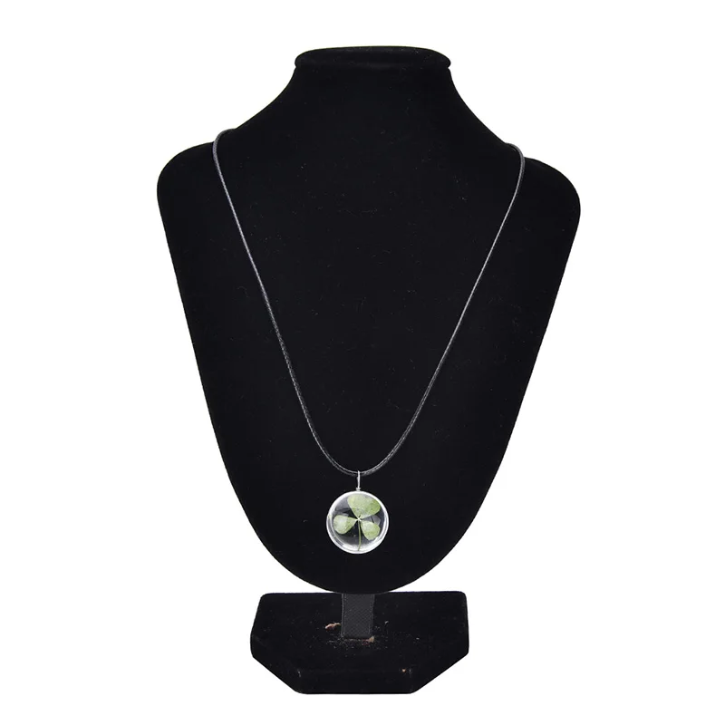 Real Green Lucky Shamrock Four Leaf Clover Round Pendant Necklace Friends Gift,