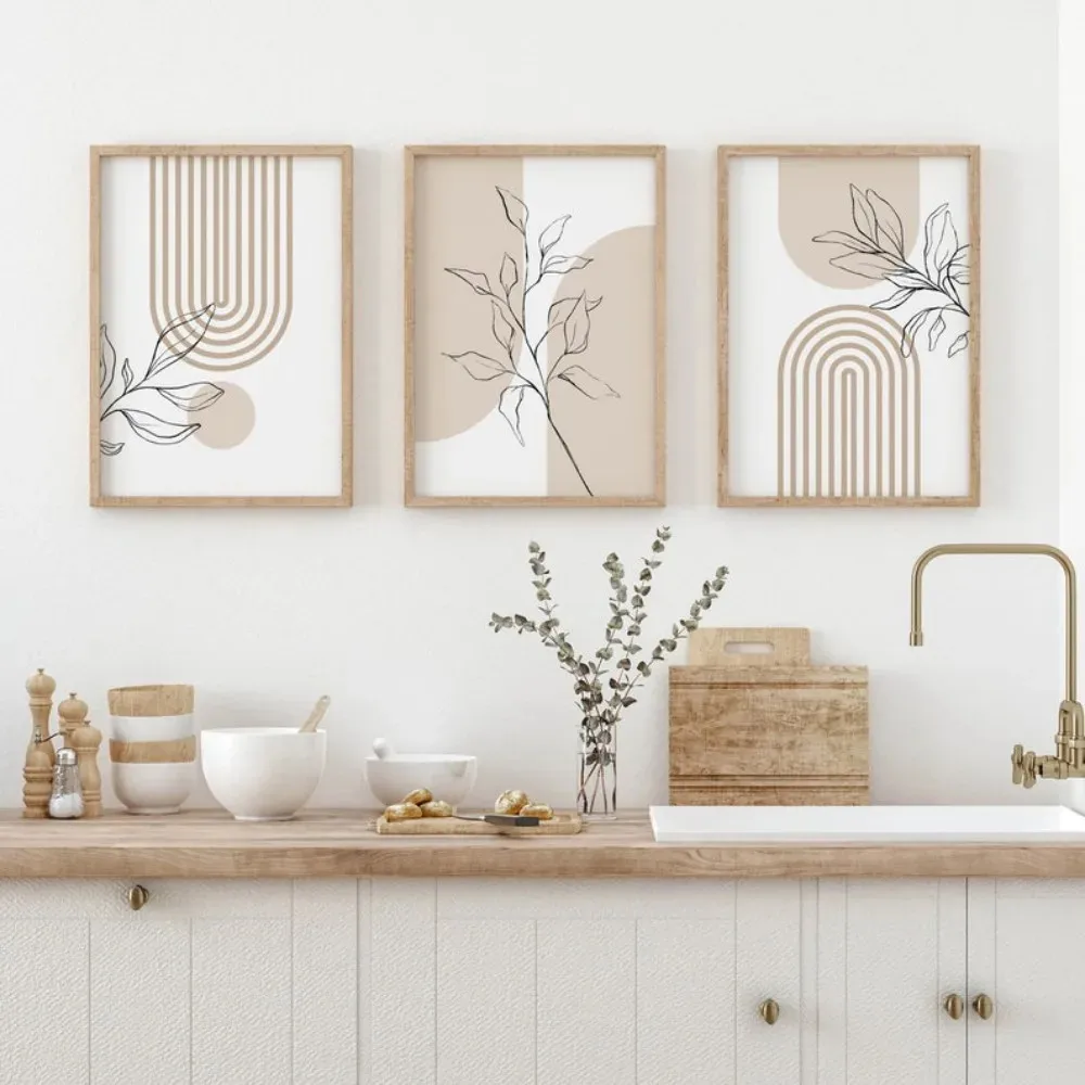 Neutral Wall Prints for Modern Minimalist Home Decor,Bohemian Plant Posters,Japanese Beige Living Room Bedroom Decor Gift Poster
