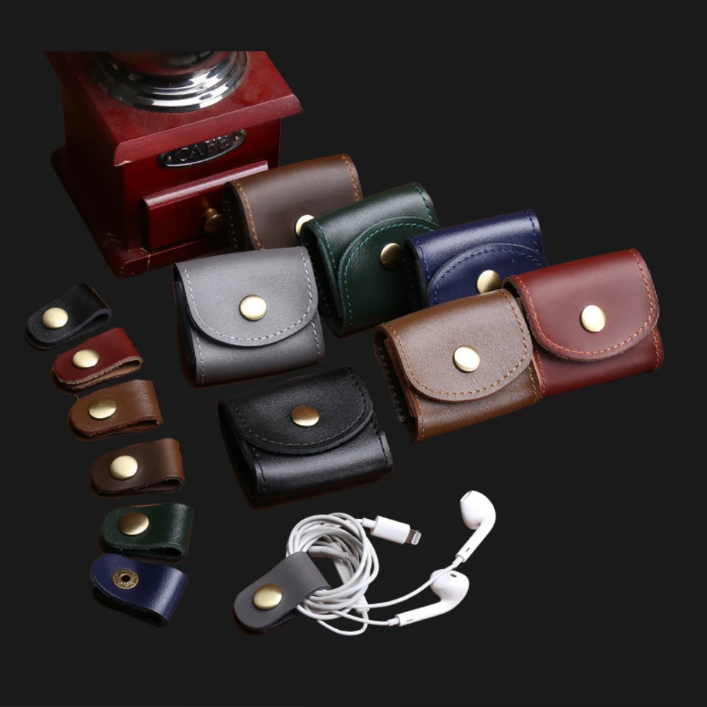 

Mini Fashion Coin Purse Vintage Genuine Leather Wallet Multifunctional Female Small Coin Bag Key Earphone Data Cable Storage Box