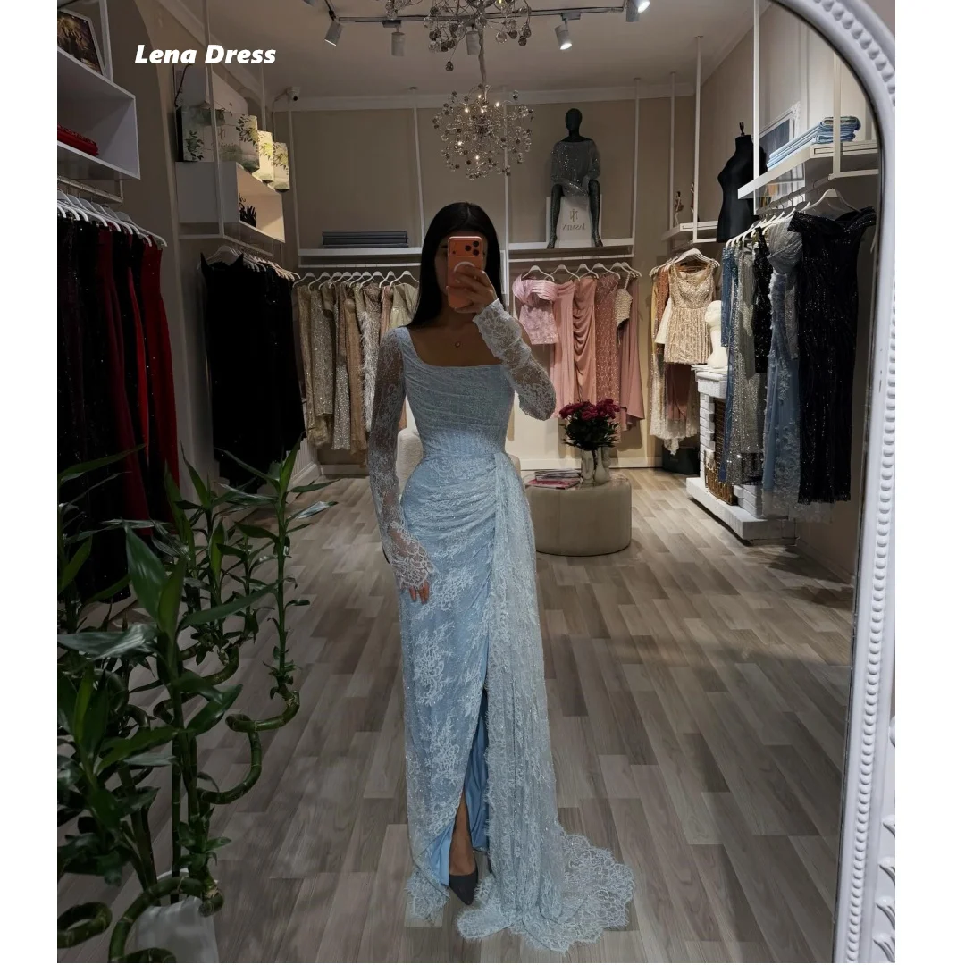 

Lena Embroidered Lace Bespoke Occasion Dresses for Special Occasions Fish Tail Custom Dress Dresses for Luxury Party Sky Blue