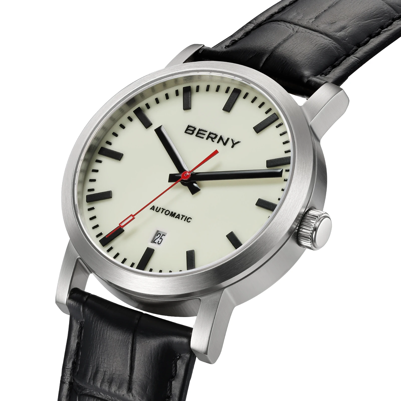 BERNY Automatic Watch for Men Bold Line Easy Read Dial Luxury Sapphire Supper Luminous Mechanical Calendar 5ATM Men's Watches