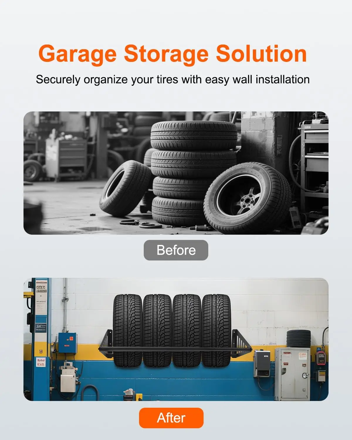 Support mural réglable pour pneus, rangement en acier robuste pour garage, convient à 31 à 56 pouces de large, capacité de 400 lb