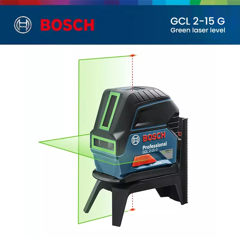 Bosch Professional GCL2-15G Green Laser Level Self-Leveling Cross-Line Combination Laser with Clamping Bracket Laser Target Base