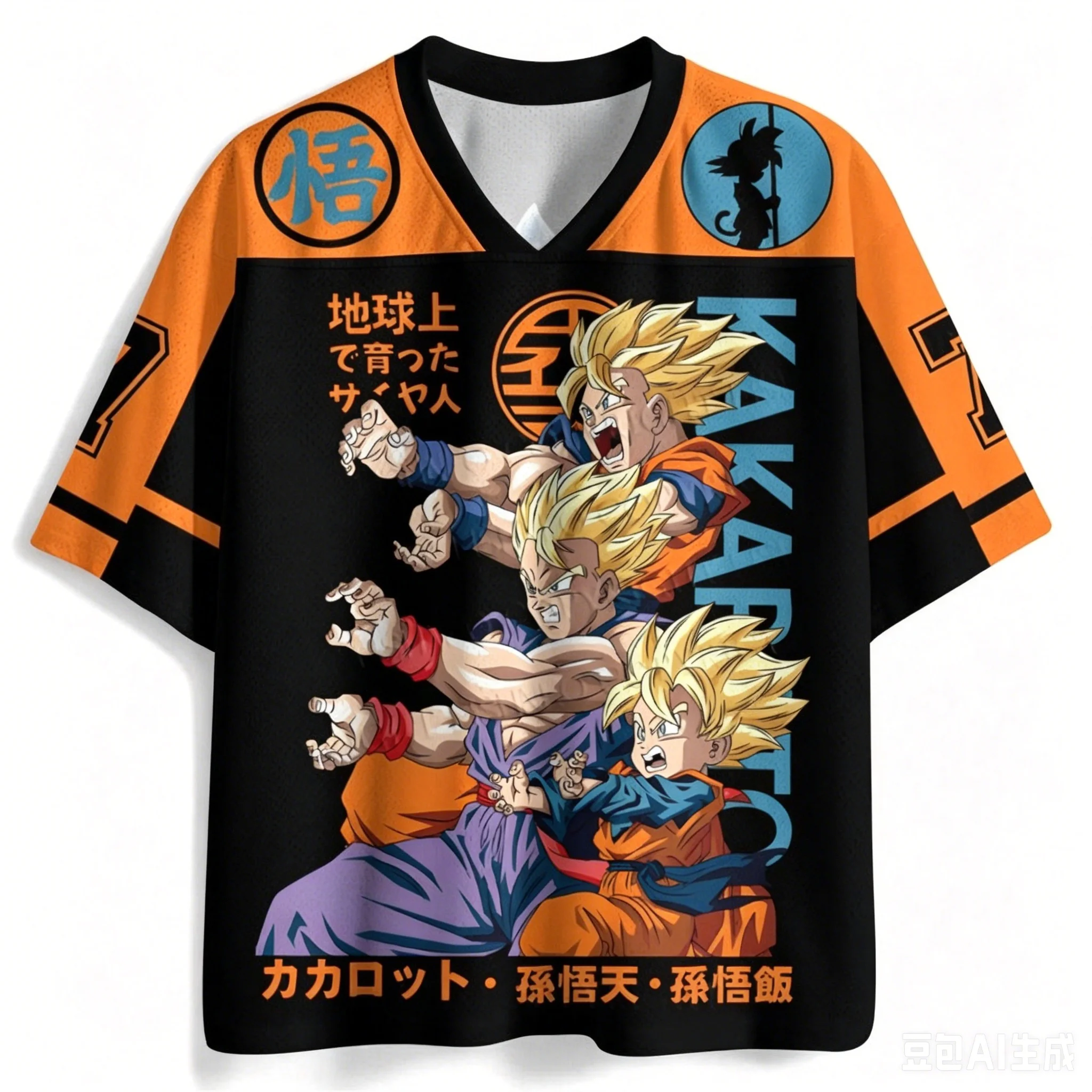 Kinder-, Herren- und Damen-T-Shirt mit Dragon Ball Saiyan Vater-Sohn 3D-Druck, Netzstoff-Jersey, Goku/Goku/Goku, locker geschnitten, Kurzarm – Detail 4