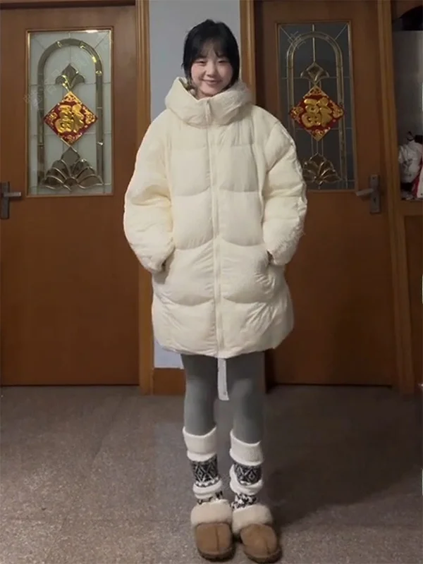 Korean Style Women's Puffy Cotton Jacket Bread Style Loose Thick Winter Coat Small Size Cotton Coat Outerwear Medium Length