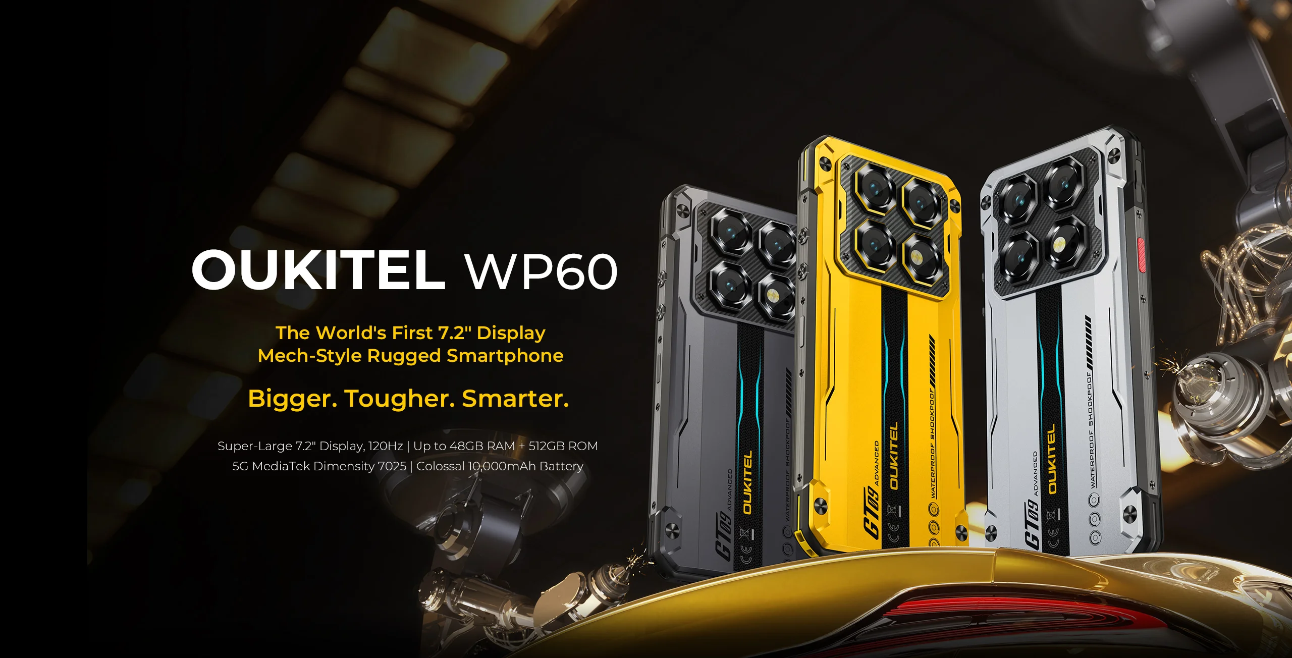 OUKITEL WP60 5G Rugged Smartphone Android 15 MTK 7025 7.2Inch HD 120Hz 256GB/512GB ROM Mobile Phone 108MP 10000mAh Cellphone NFC