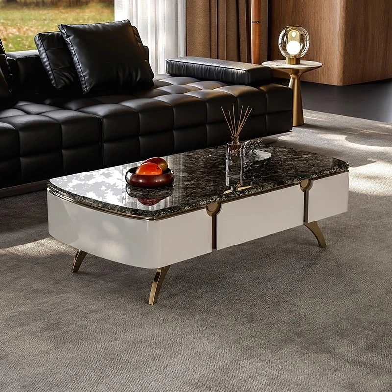 Mobile TV italiano di lusso leggero, combinazione di tavolini da caffè, armadietto in pietra naturale di lusso per la casa del soggiorno della villa, T in legno massello