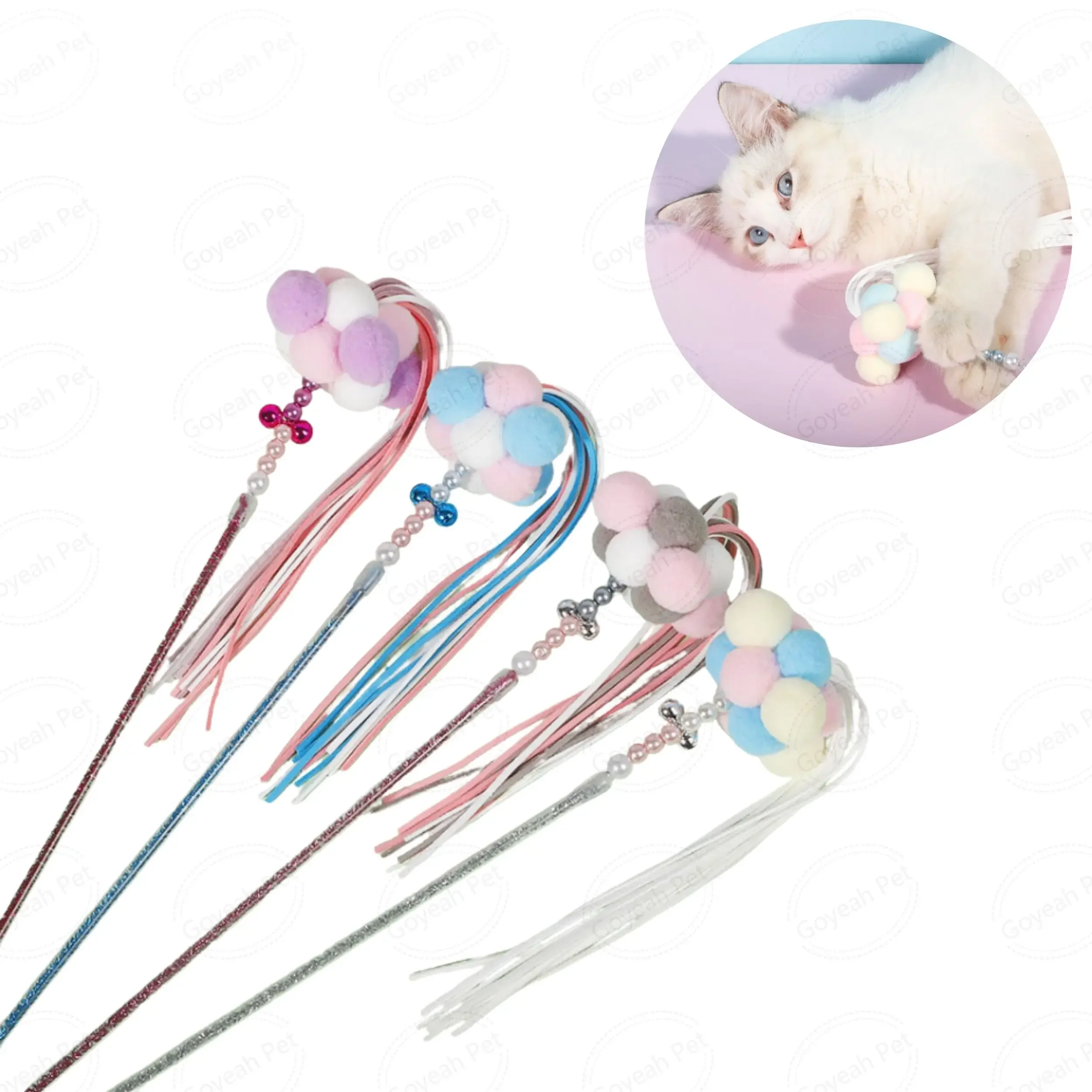 

Прозрачная красочная игрушка-палочка для кошек, интерактивная игрушка-тизер для кошачьих палочек с кисточкой и пушистыми шариками, товары для домашних животных