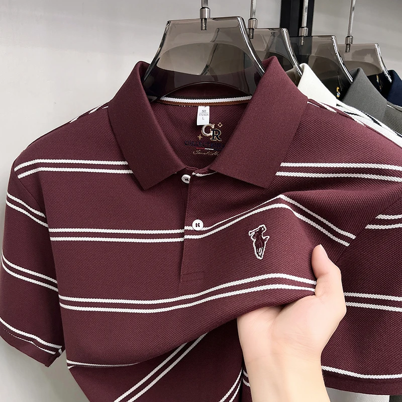 Designer luxury brand short sleeve polo shirt men's striped new pony embossed casual breathable summer fashion Paul T-shirt