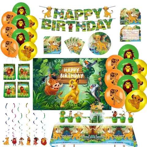 Lion King Simba Birthday Party Decorations Set Happy Birthday Banner Cake Topper Balloons for Kids Birthday Party Supplies