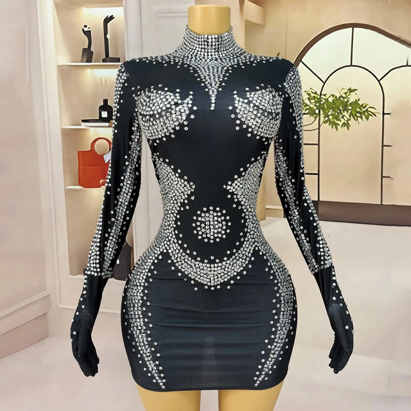 

Сексуальное платье со стразами для танцев Gogo, женские вечерние платья для празднования, вечерний наряд, бар, DS, Dj, сценический костюм для выпускного вечера, праздничная одежда XS9006