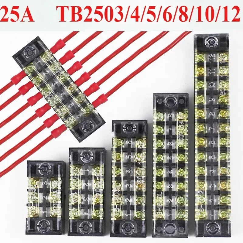 1pc 25A 600V Dual Row Barrier Screw Terminal Block Wire Connector TB Series 3 4 5 6 8 10 12 Positions Ways Factory Wholesale