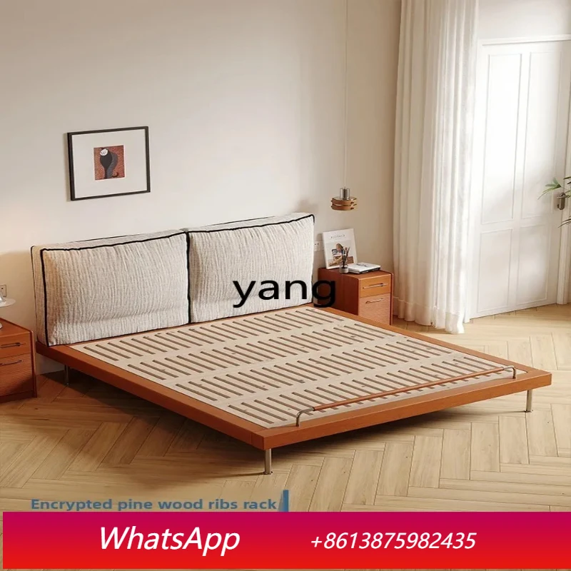 TGF Vintage Style Solid Wood Bed with Upholstered White Ash Wood Master Bedroom Double Bed Simple Style Wedding Bed