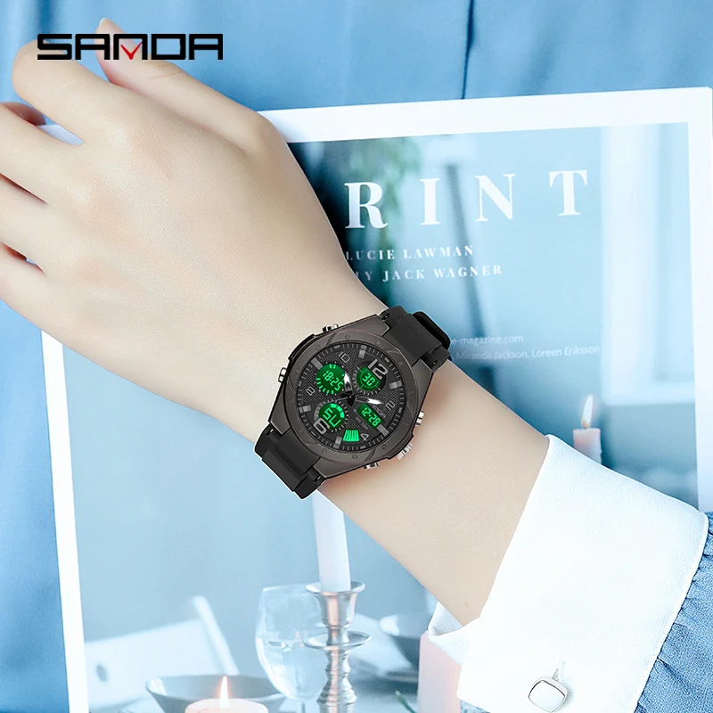 SANDA 2022 Fashion Digital Watch for Men Women Couple Wristwatches 2Time Chrono Dual Display Waterproof Sports Quartz Watches