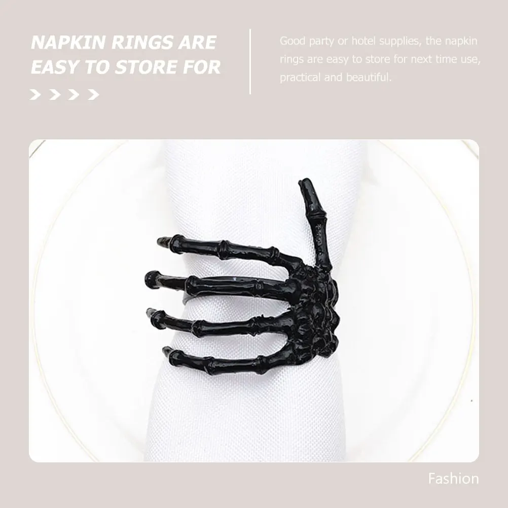 

6 Pcs Ghost Hand Napkin Ring Holder Rings Decorative Halloween Buckle Elegant Dinner Black Alloy Beautiful Bat