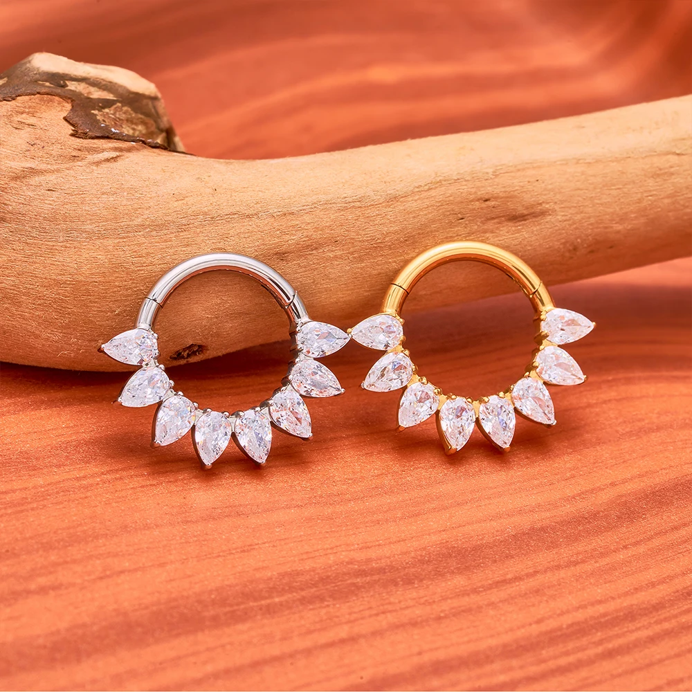 ASTM F136 TItanium Gemstone Septum Clicker Piercing 5A Zirconia Hinged Luxury Nose Rings Ear Tragus Daith Earrings Jewelry