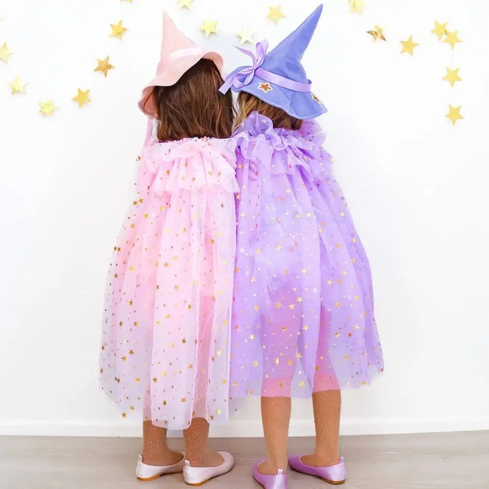Kostiumy na Halloween dla dzieci, czarodzieje, księżniczki, jaskrawe kolory, suknie czarownic dla dziewczynek, peleryny z siateczki, peleryna do cosplay na Halloween, strój na imprezę.