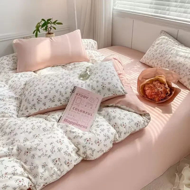 Romantic Tulip Pink Bedding Set Bed Flat Sheet Pillowcase Twin Full Queen Princess Style Bed Linen Kids Girls Floral Duvet Cover