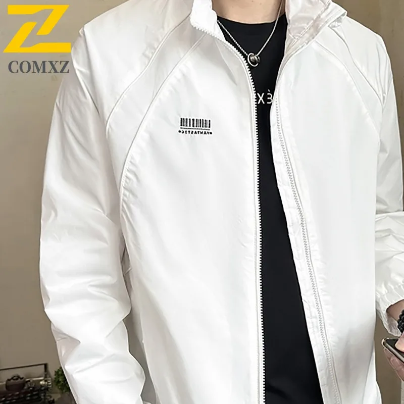 COMXZ Men Windbreaker Jacket Turndown Collar Cycling Hiking Lightweight High-Quality Camping Overcoat Breathable Travel Coat