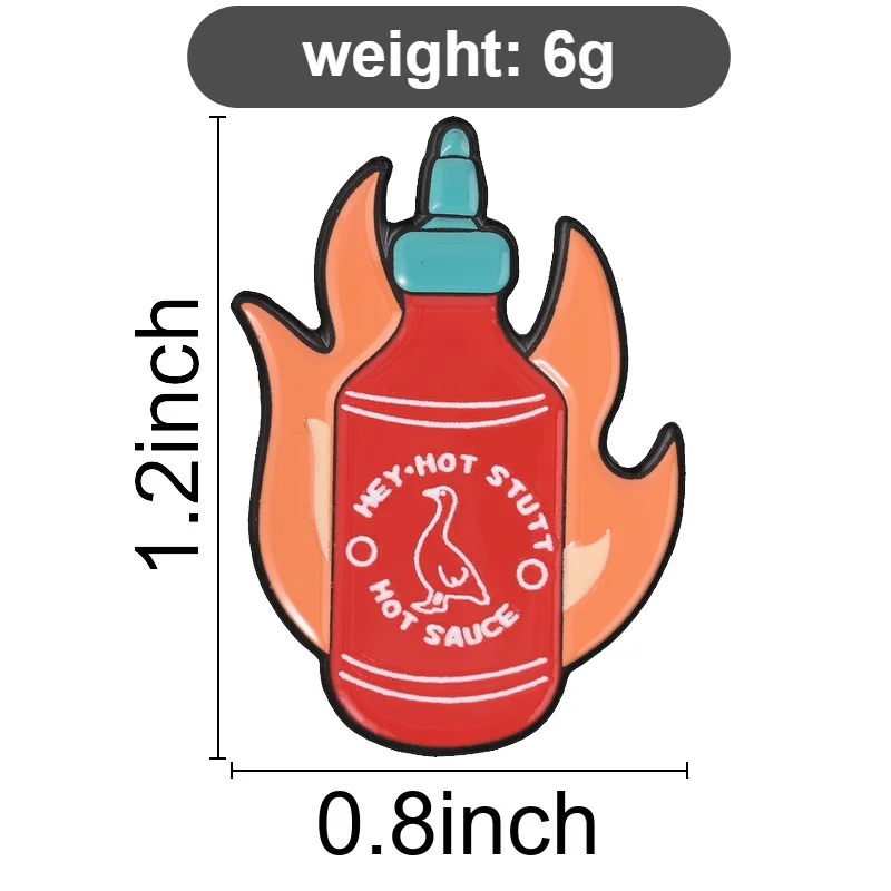 Red Sriracha Sauce Pin Flaming Hot Pepper Bottle Badge with Green Cap for Foodies and Casual Outfit Decoration