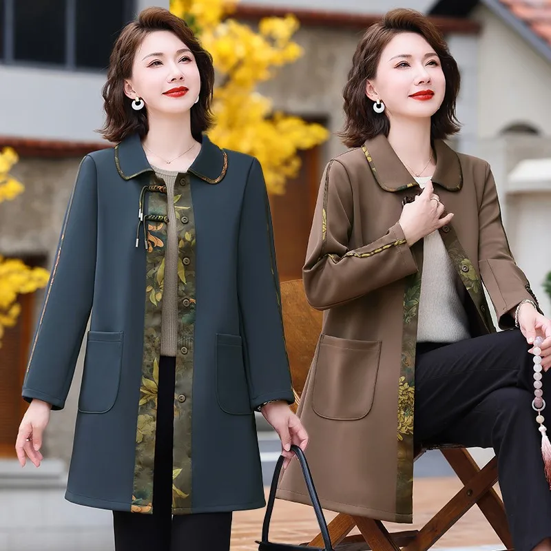 

Mother's Windbreaker Women's Spring And Autumn New Middle-Aged Mother's Loose Coat Retro Chinese style Lining Trench