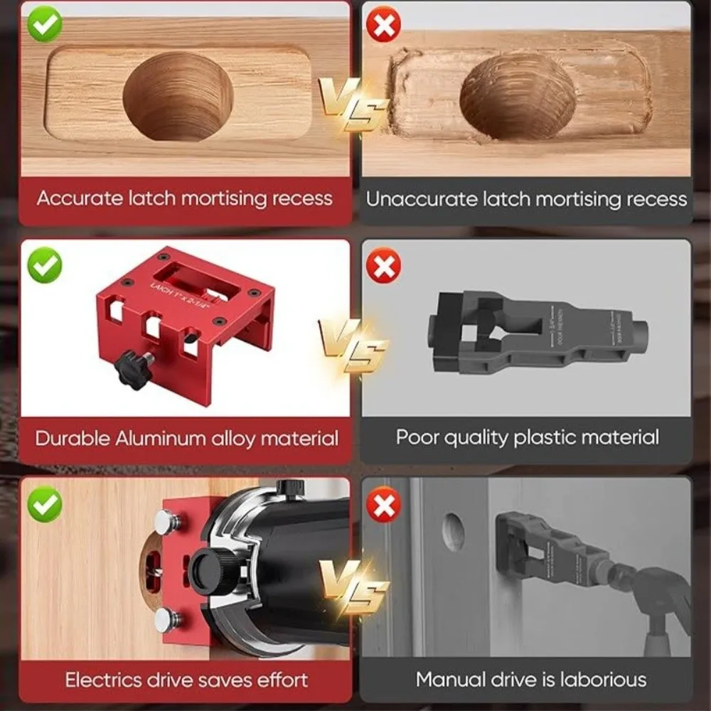 Aluminum Alloy Door Lock Mortising Jig Adjustable Clamping Red Finish Lock Installation Jig Door Latch Mortise Jig
