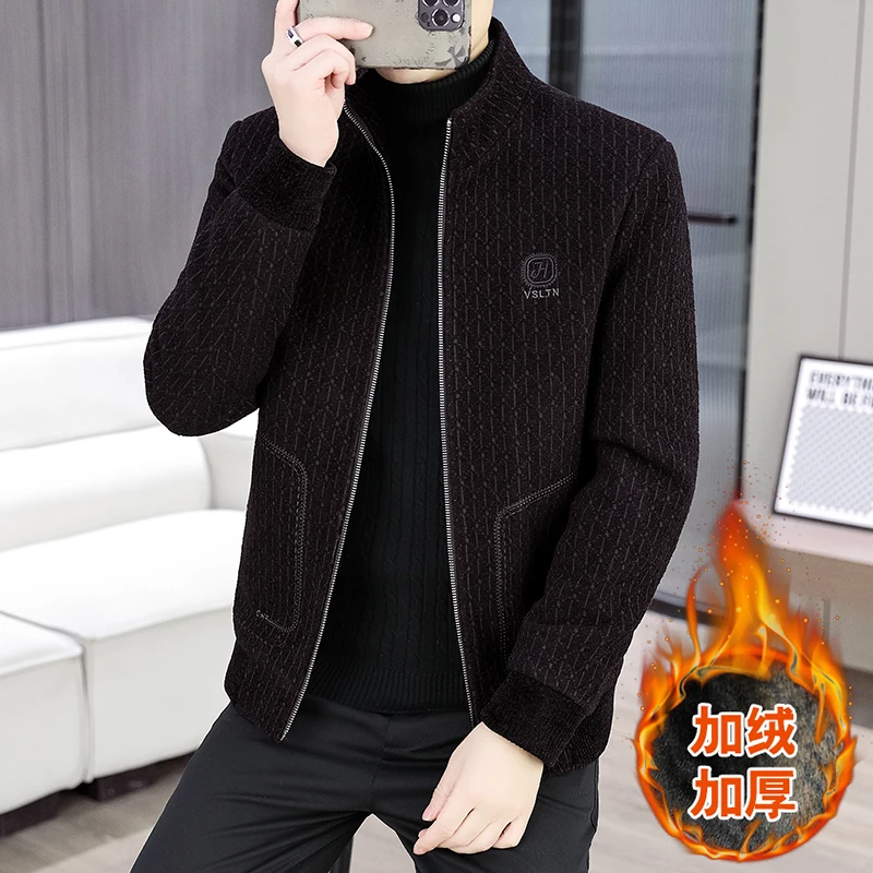 

Мужская шерстяная куртка высокого качества с вышивкой, зимняя повседневная деловая куртка с воротником-стойкой, толстое теплое социальное пальто 2024