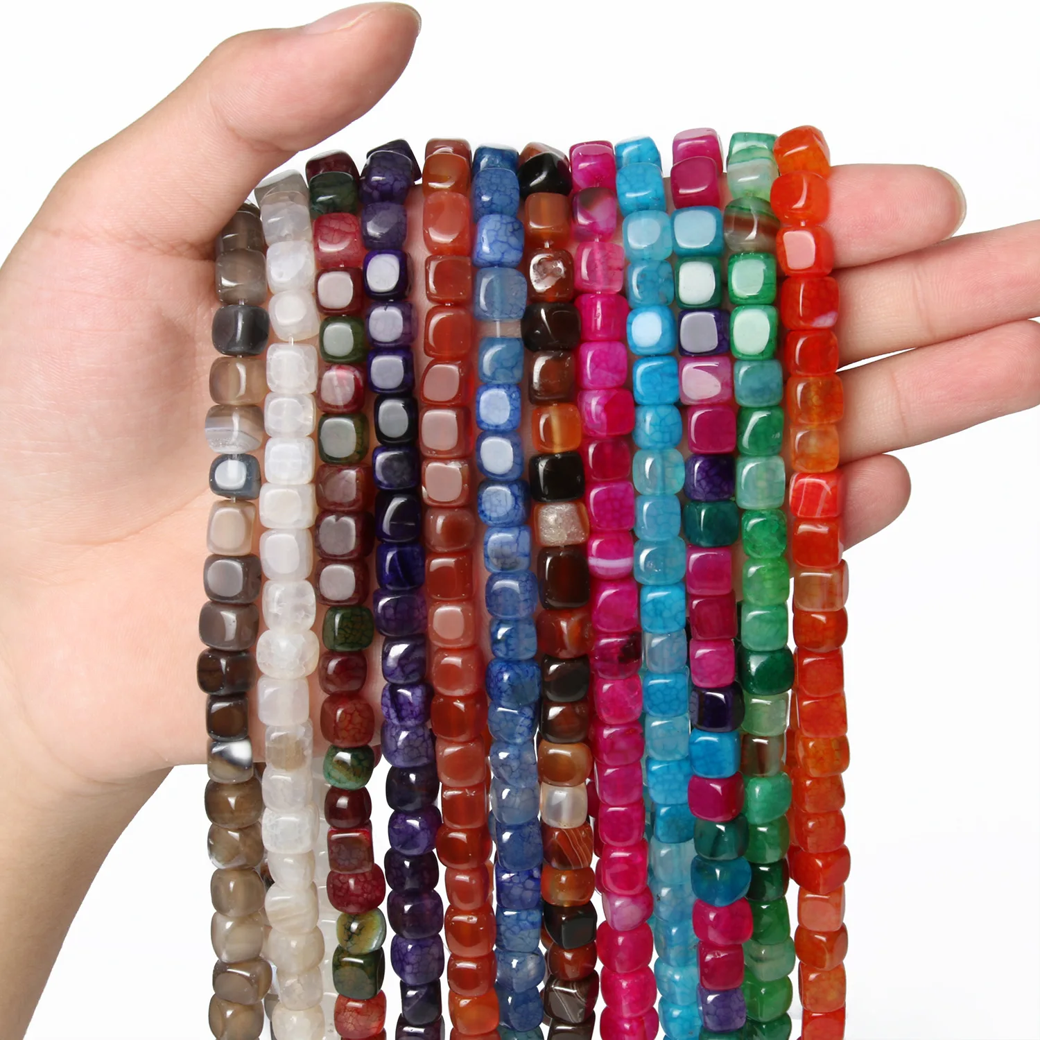 Hot Selling 8mm Color Block Dragon Patterned Agate Stone Scattered Beads Mixed Batch Handmade DIY Bracelet Necklace Bead