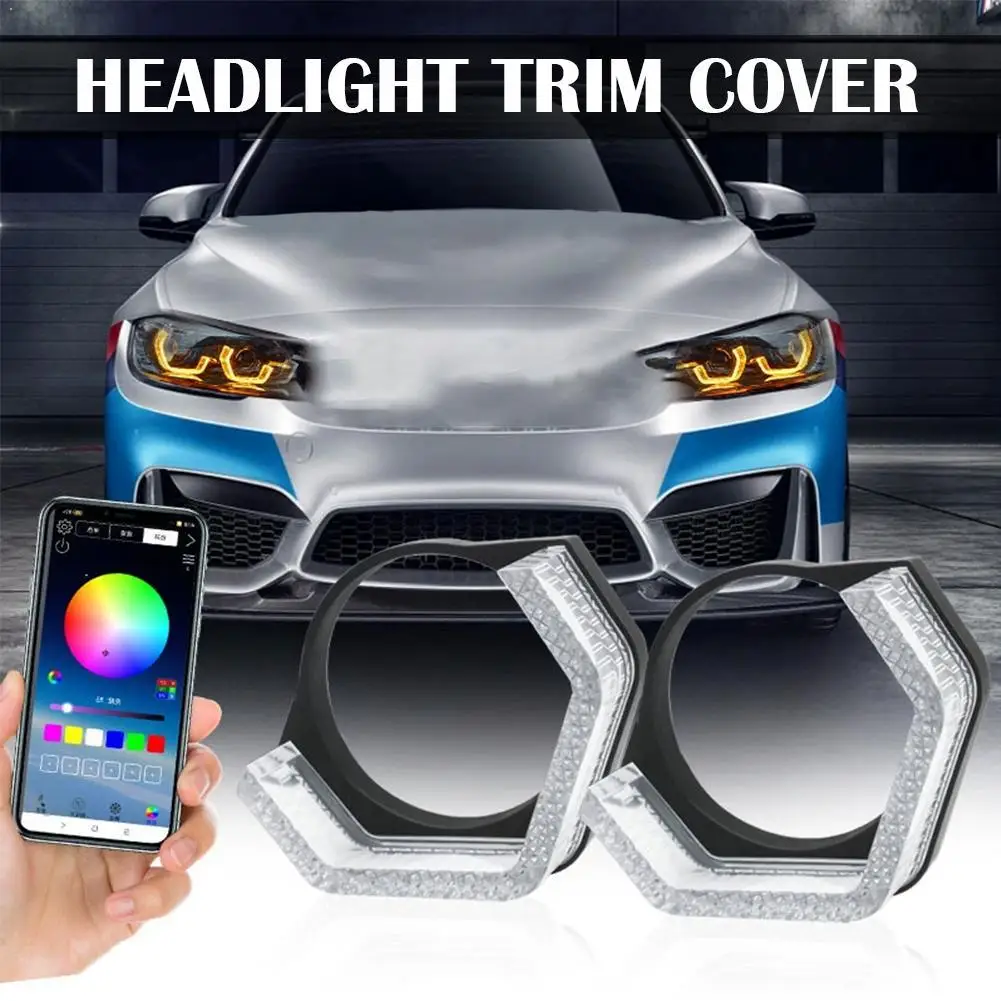 

2.5 In 5D RGB LED Angel Eyes Halo Rings Rectangular DRL Covers With Turn Signal Light App Control Halo Covers For Car Headlight