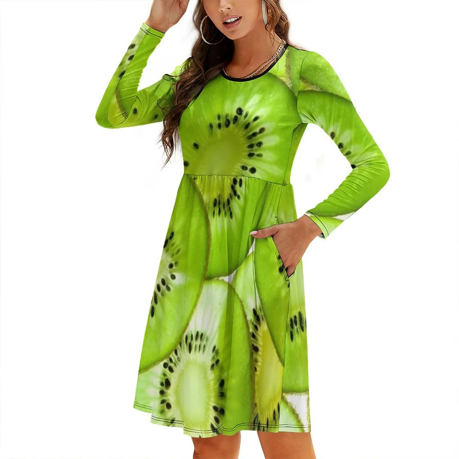 

Kiwi Print Round Neck Baggy Dress dresses summer Dress for pregnant women woman dress