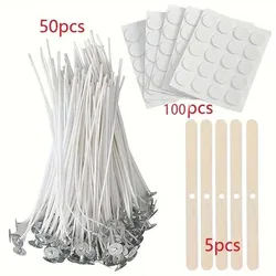 Candle Making Kit: 50pcs Ply Wicks, 100pcs Candle Wick Stickers & 5 Wooden Candle Wick Holders for Soy And Beeswax Candles