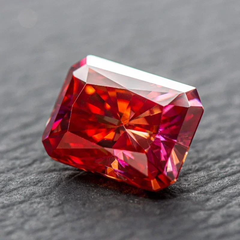 Moissanite Radiant Cut Watermelon Red Color VVS1 with GRA Certificate for DIY Charms Beads Jewelry Making Pendant Ring Materials