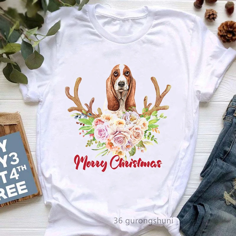 Dachshund/Yorkshire/Terrier/Schnauzer Graphic Print T Shirt Women Merry Christmas Gift Tshirt Femme Harajuku Kawaii Clothes