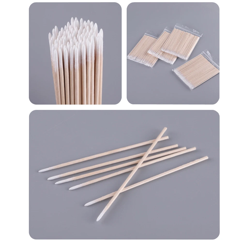 Cotton Swabs Wooden Stick 300pcs Clean Wood Handle Pointed Tip Head Cotton Semi Permanent Eyebrow Eyelash Tattoo Thread Beauty