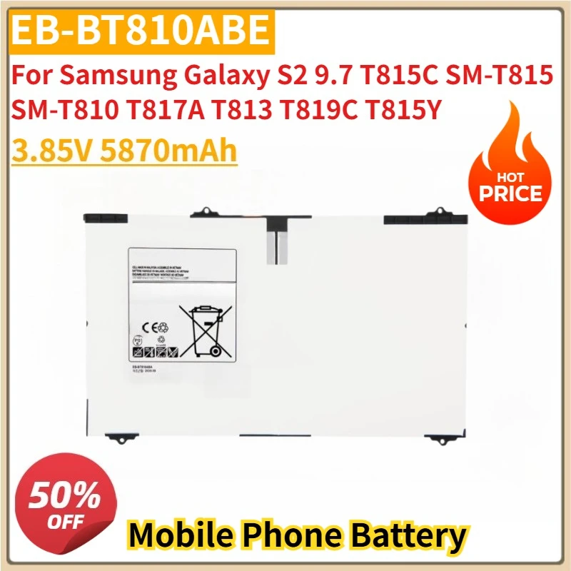 

New EB-BT810ABE 3.85V 5870mAh Tablet Battery For Samsung Galaxy S2 9.7 T815C SM-T815 SM-T810 T817A T813 T819C T815Y
