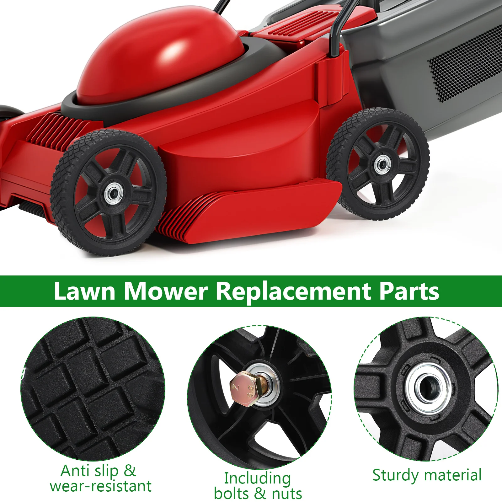 

2 Pcs 7Inch Replacement Mower Plastic Wheels With Screws Lawn Mower Wheels For Standard Push Mowers Shopping Cart Accessories