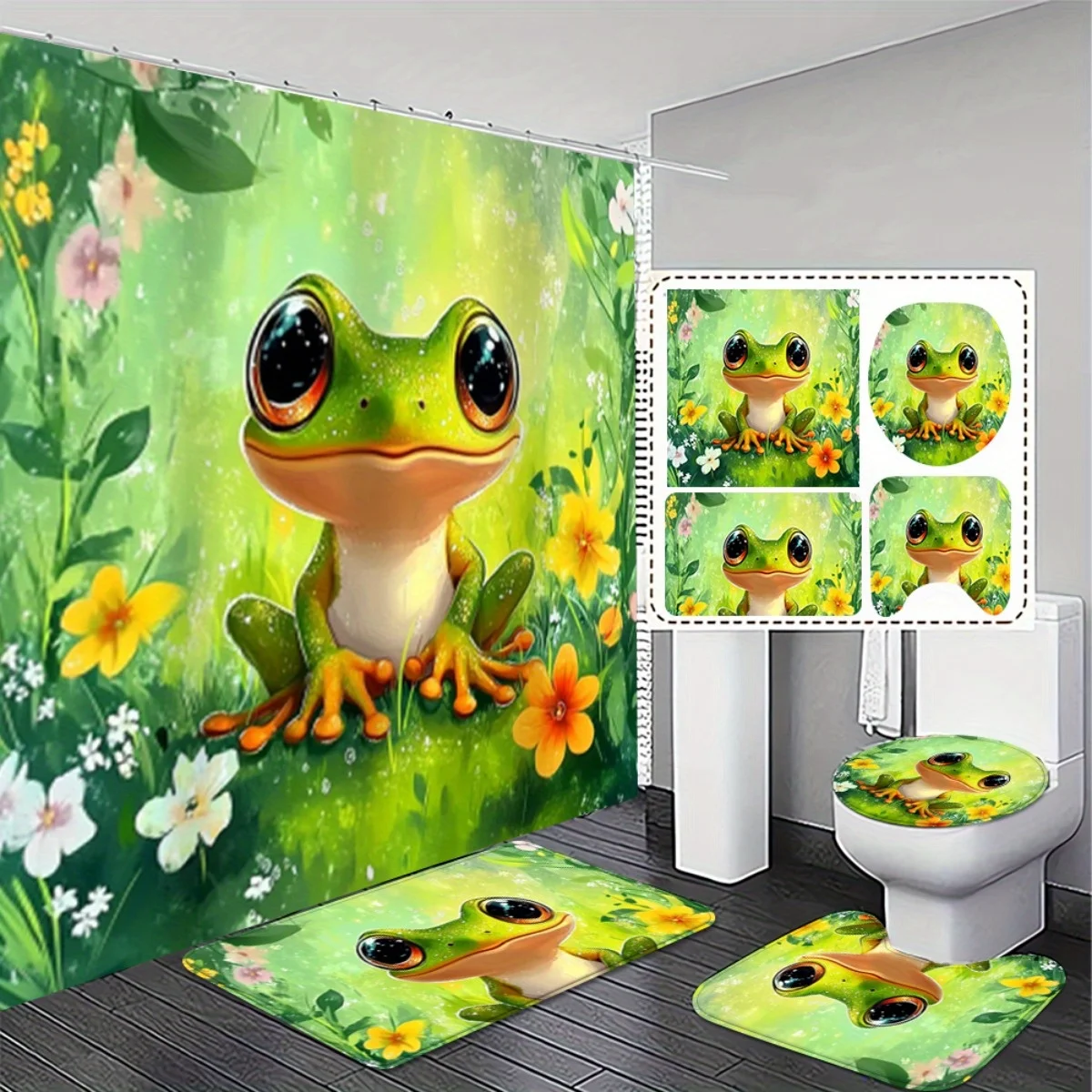 

1/3/4pcs Luxury Golden & Beige Swirl Bathroom Set - Elegant Shower Curtain with Matching Bath Mat