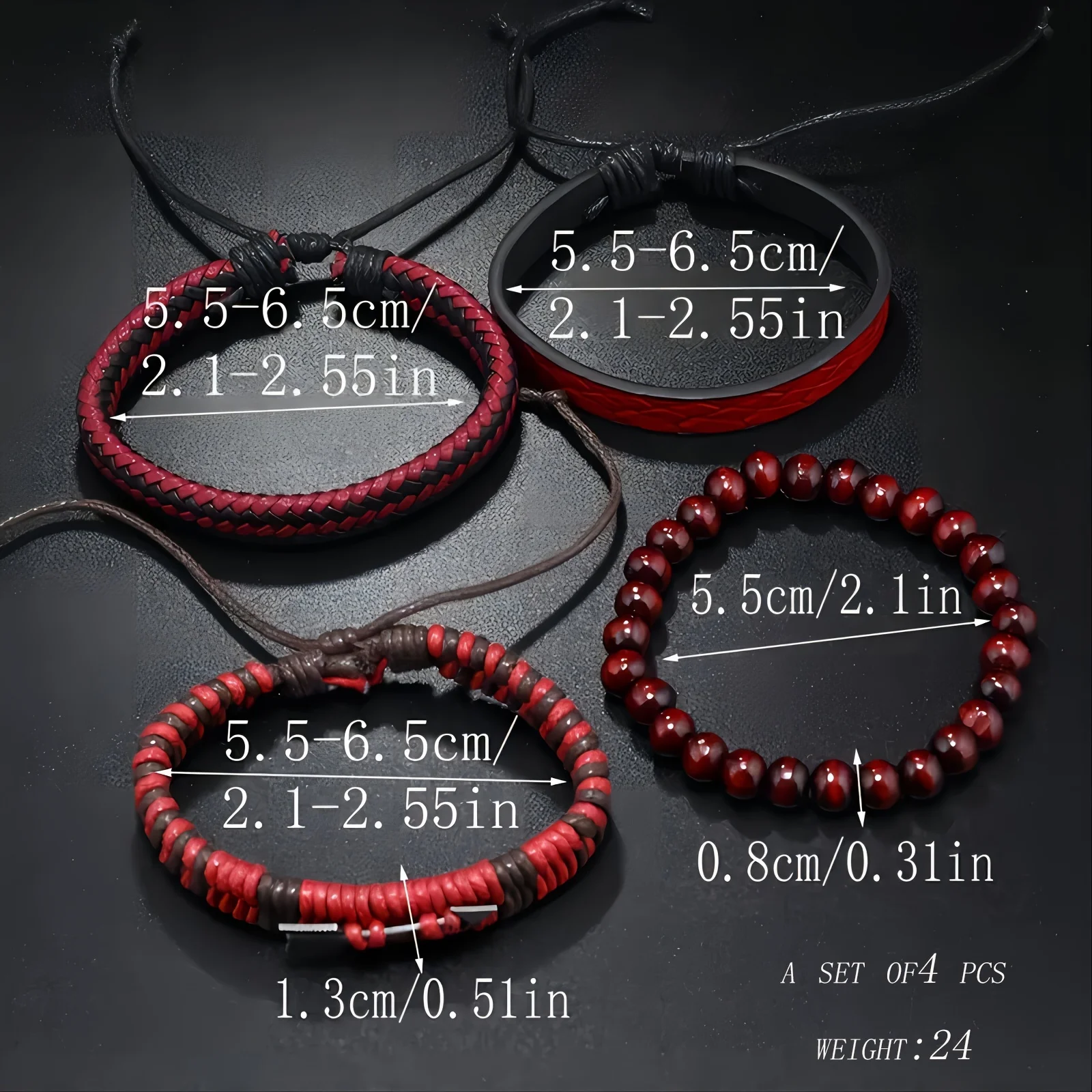 Miss JQ Vintage-Inspired Red Cupid's Arrow Faux Leather Bracelet Set for Men and Women - Multi-Layer Braided Wristbands