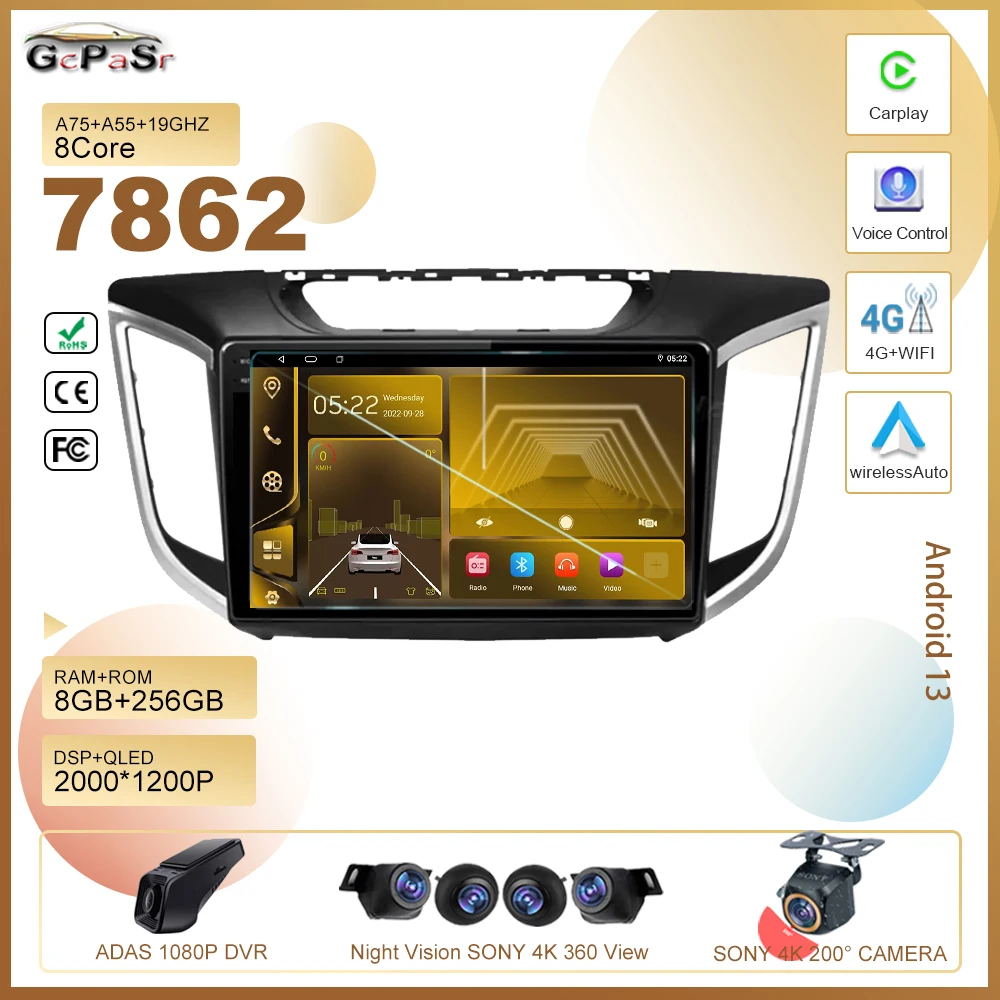 

Android13 For Hyundai Creta IX25 2015 - 2019 Car Dvd Radio Stereo Multimedia Player GPS Navigation High-performance 5G CPU 2din