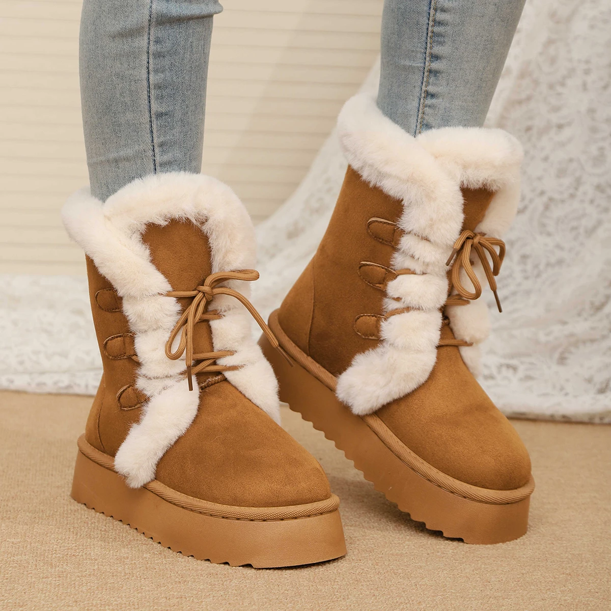 

Women Snow Boots 2025 New Thickened Fluff Comfortable Ankle Boots Outdoor Warm Platform Shoes Women Winter Fashion Plush Boots
