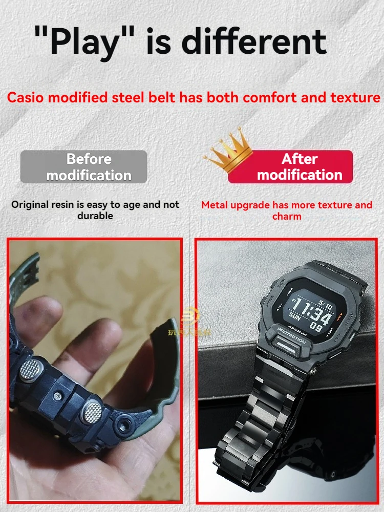 Pulseira de relógio de aço inoxidável GBD-200 para casio G-SHOCK GD-200-1 A preto e GBD-200RD-4, pulseira de metal, pulseira esportiva à prova d'água