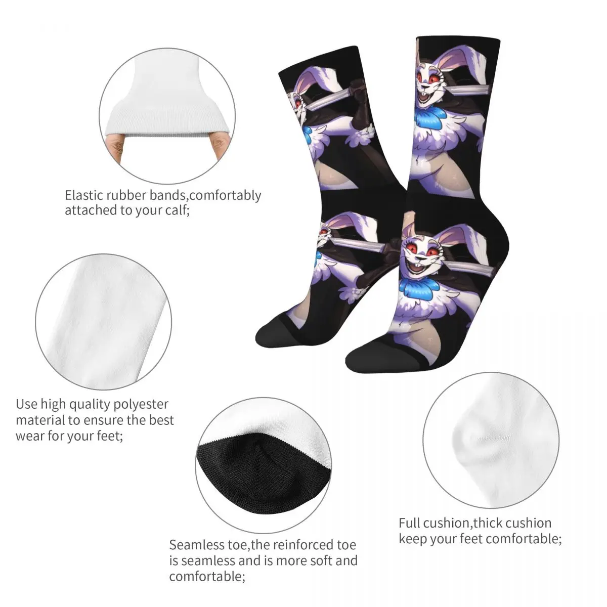 Women's FNAF Security Breach Bunny Socks Comfortable Happy Funny Game Socks Novelty Merch Middle TubeSocks Birthday Present