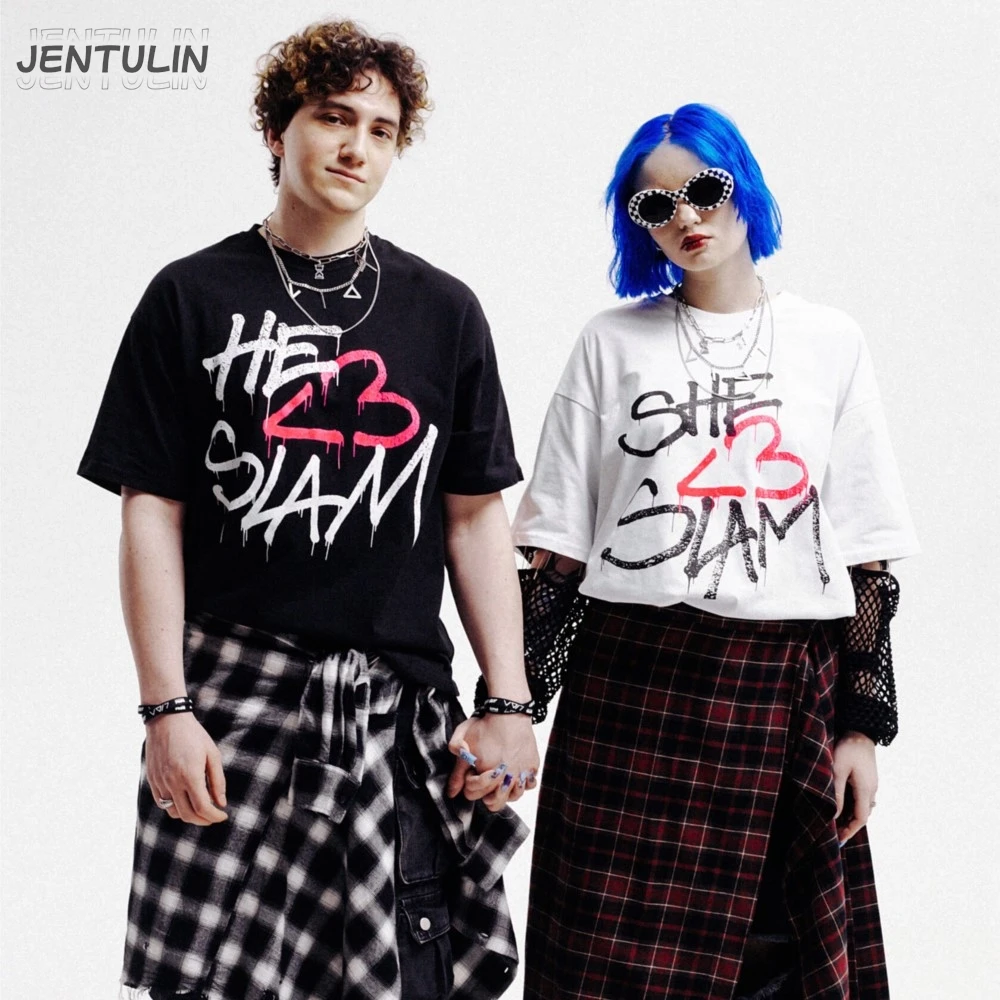 Hip Hop Oversized Streetwear Men\'s Clothing LIDA Graphic Love Slam Print Y2k Short Sleeve Top Harajuku Korean Tshirt Cotton Goth