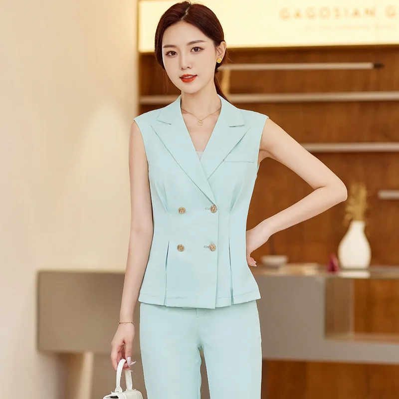 Women Elegant Pantsuits with 2 Piece Set Pants and Vest & Waistcoat OL Styles Professional Female Blazers Trousers Set