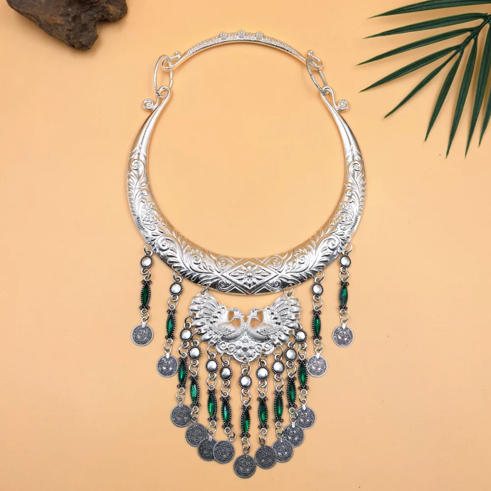1Pcs New Miao coins wind chimes peacock collars ethnic style neck ornaments ethnic minority collars necklace