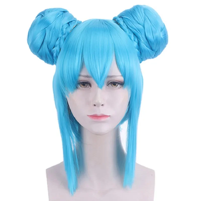 Vocaloid Miku Peluca de conejito azul con bollos, pelo sintético para principiantes, pelucas de Cosplay universales para mujeres